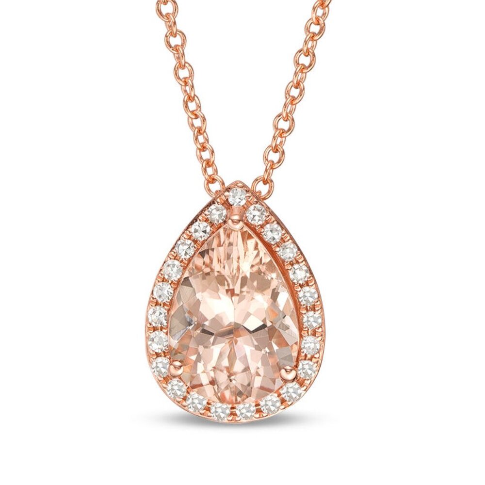 NEW / EFFY Fancy 14K Morganite & Diamond Necklace with Diamond station chain